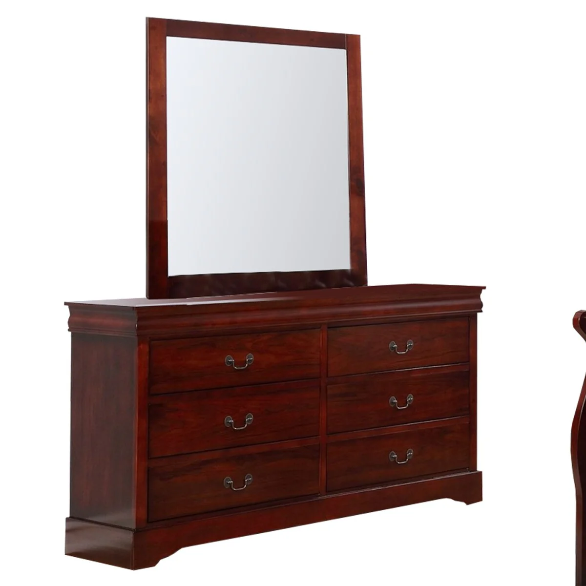 Twin Size Sleigh Wooden 4 Piece Bedroom Set, Cherry