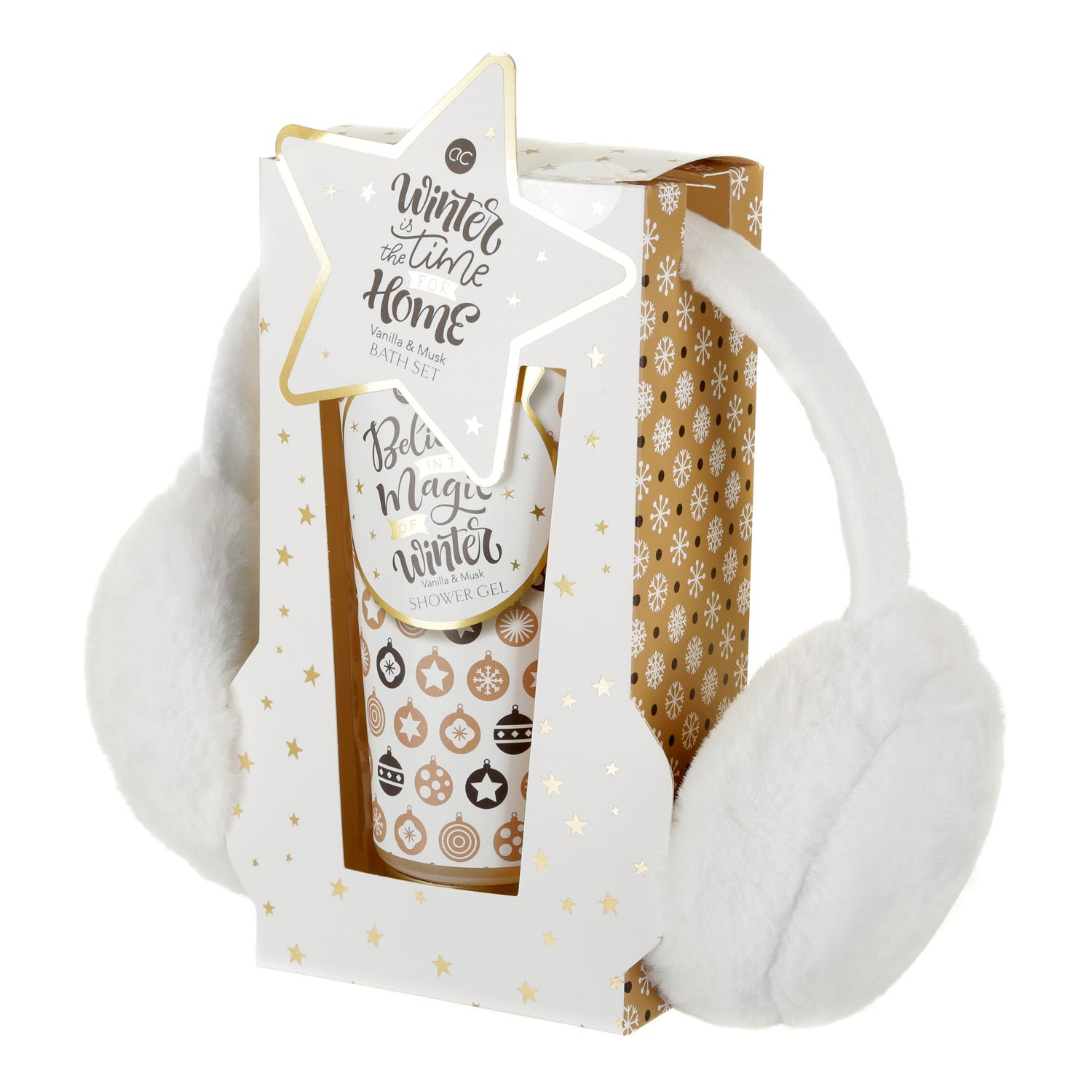 Set regalo paraorecchie e gel doccia con confezione regalo