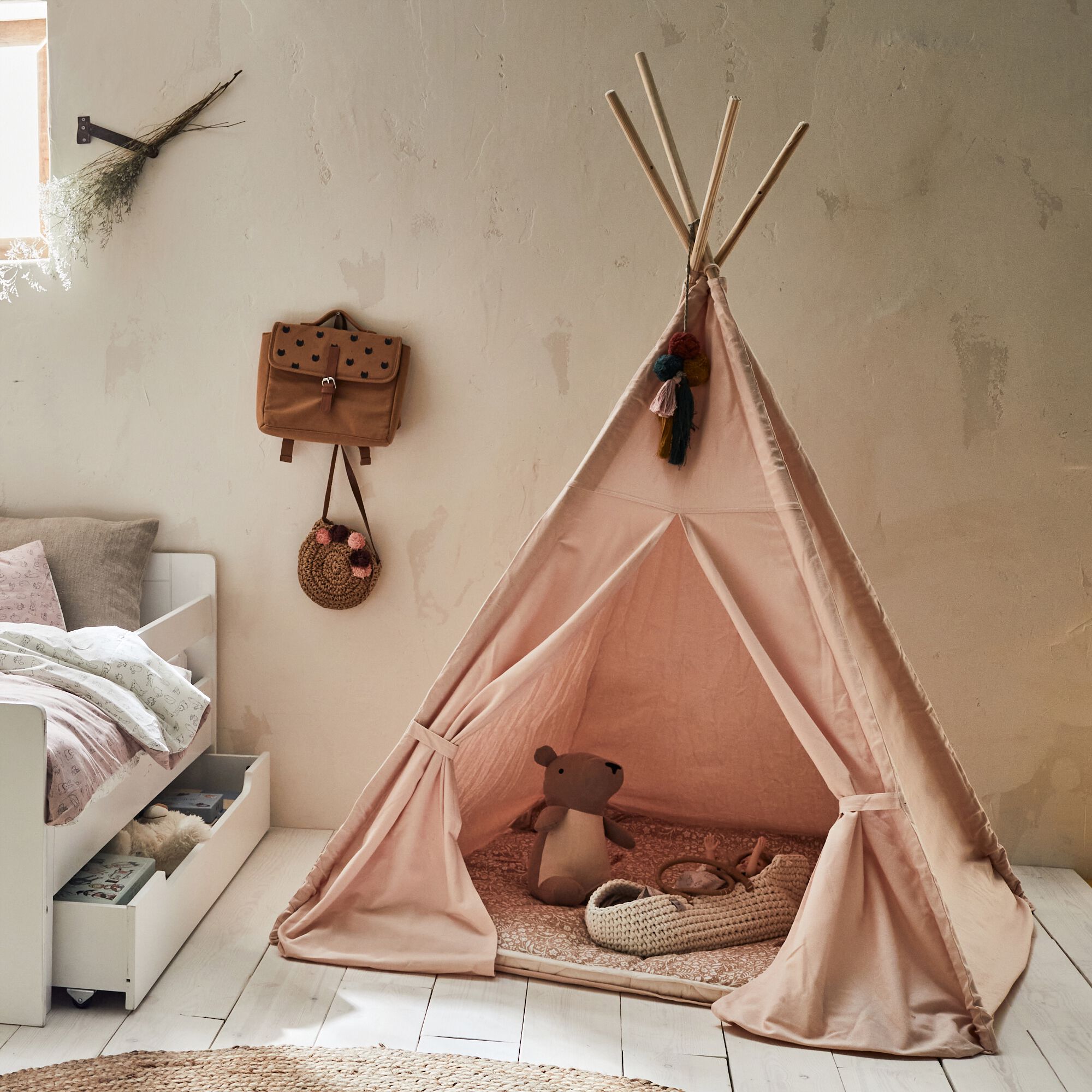 LUENS - Tapis pour tipi 100x100cm - rose argile