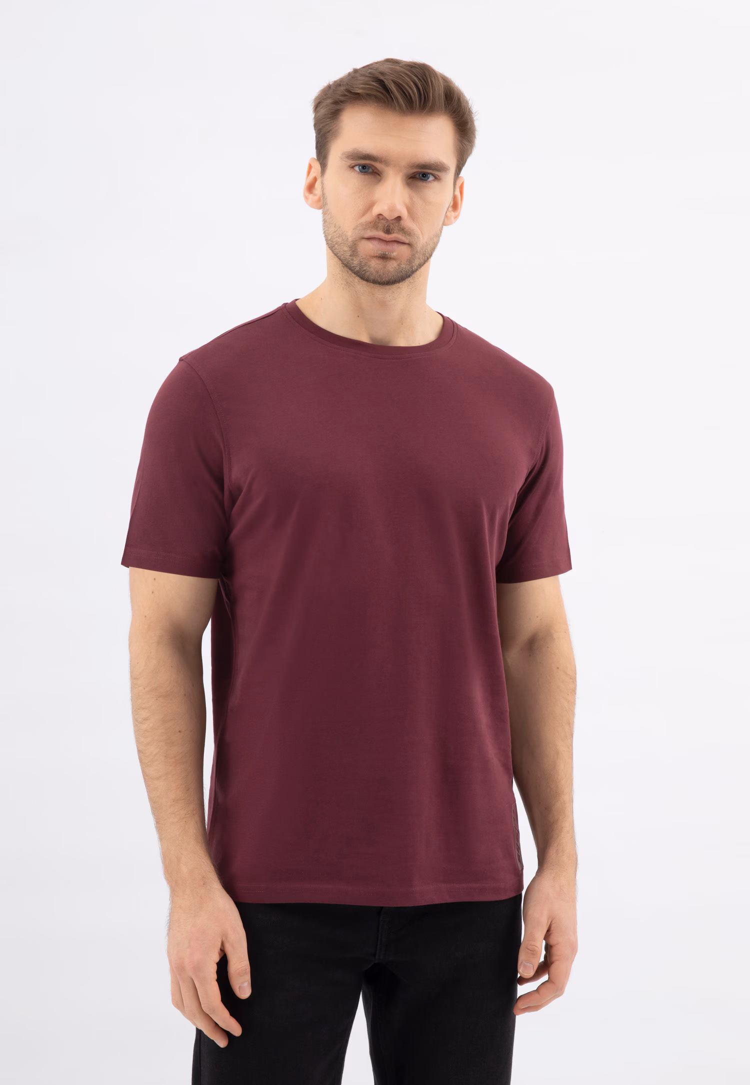 Bordowy bawełniany T-shirt RELAKS