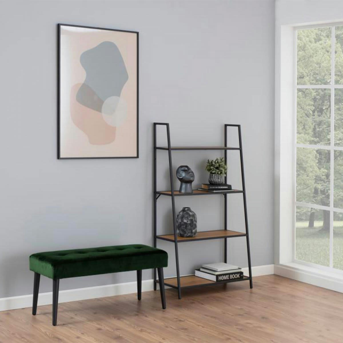 GLORE - Banc contemporain en velours matelassé et pied en métal vert