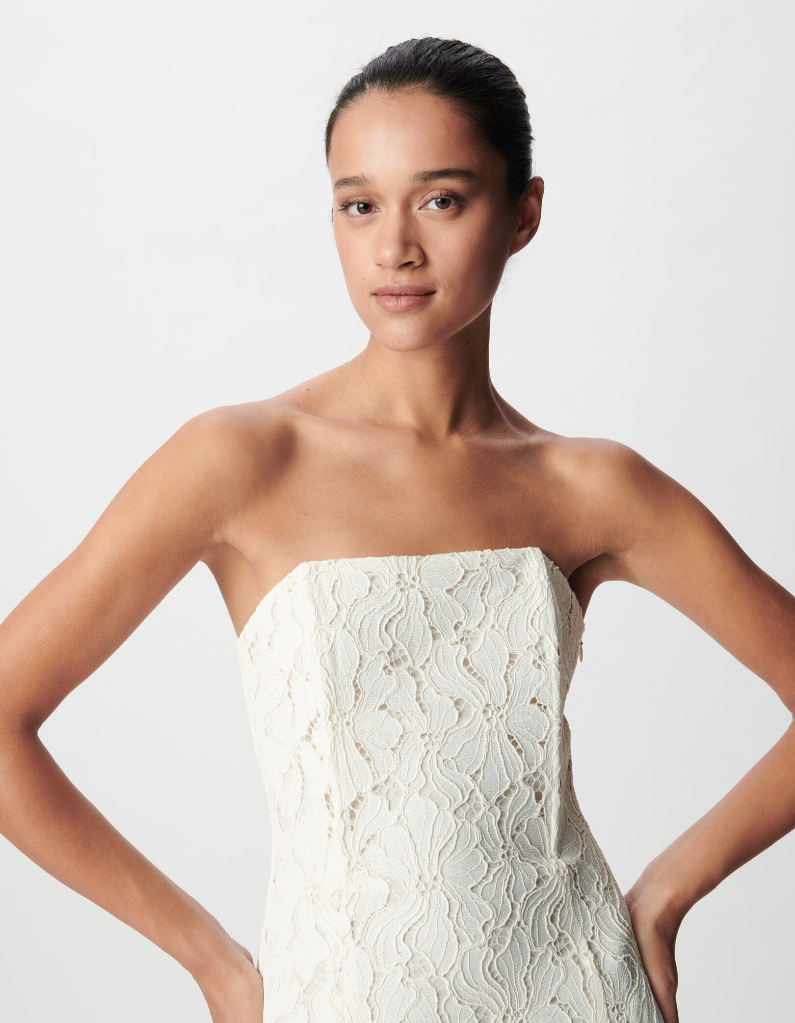 Robe bustier longue blanche dentelle Femme