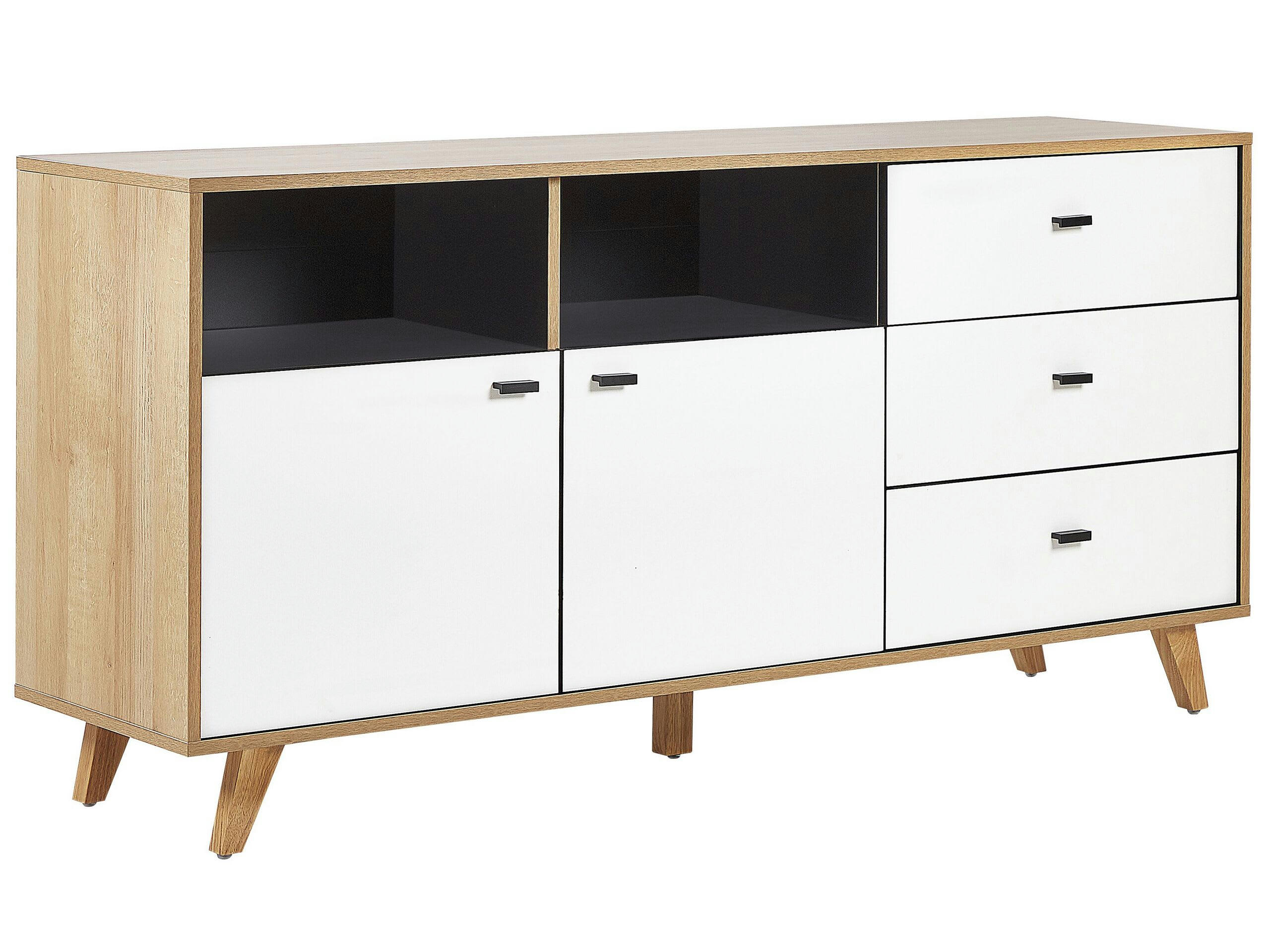 ILION - Commode effet bois clair blanc 3 tiroirs