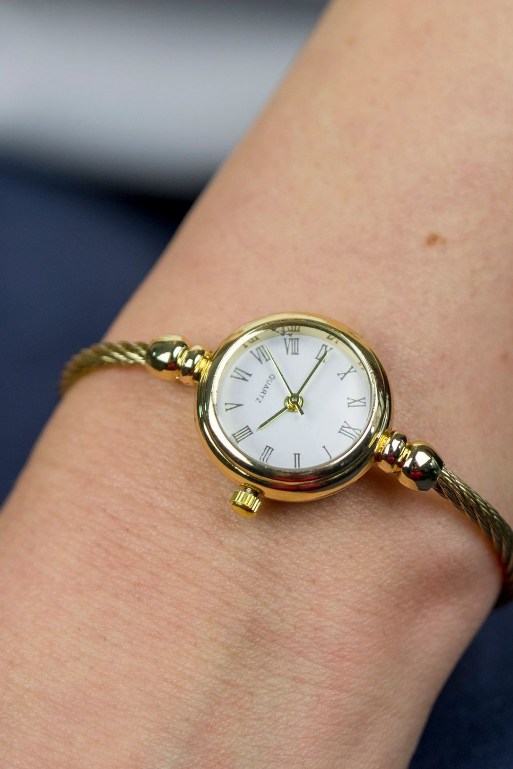 The Colourful Aura Gold Stainless Steel Roman White Dial Bangle Adjustable Bracelet Watch