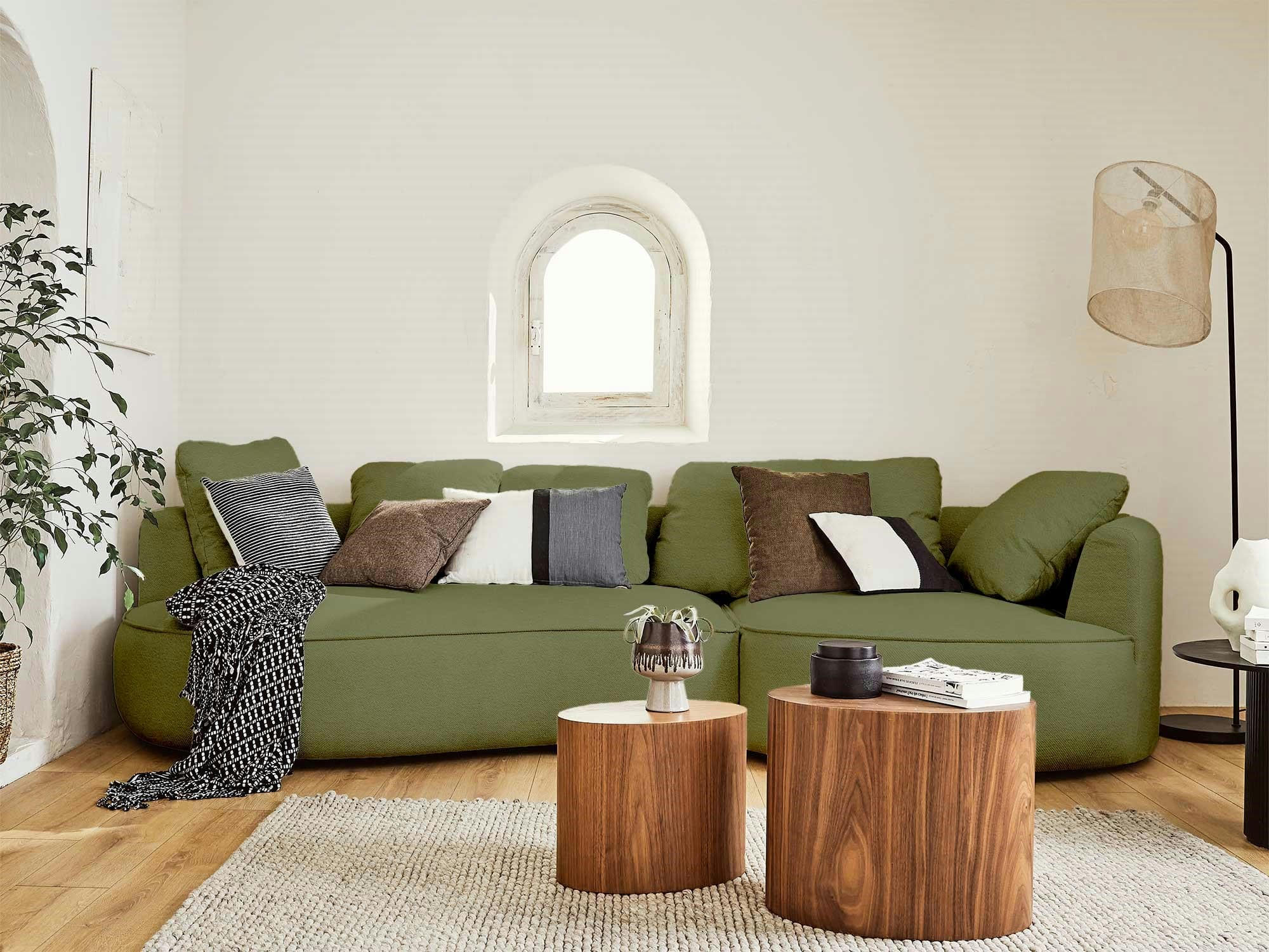 HIBISCUS - Canapé d'angle droit 4 places en tissu vert