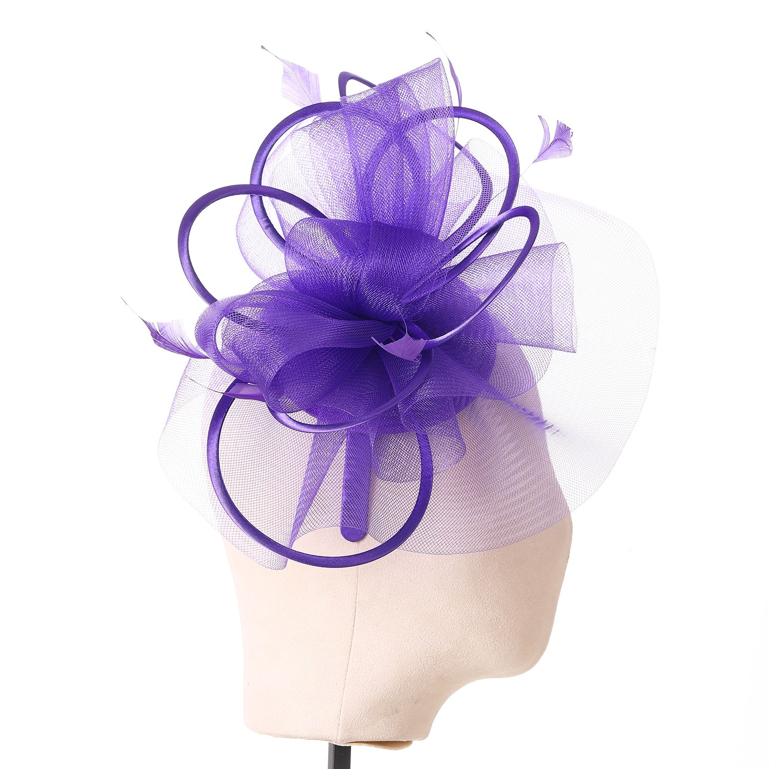 PEACH ACCESSORIES Plain Delicate Mesh Loops and Feather Accents Fascinator