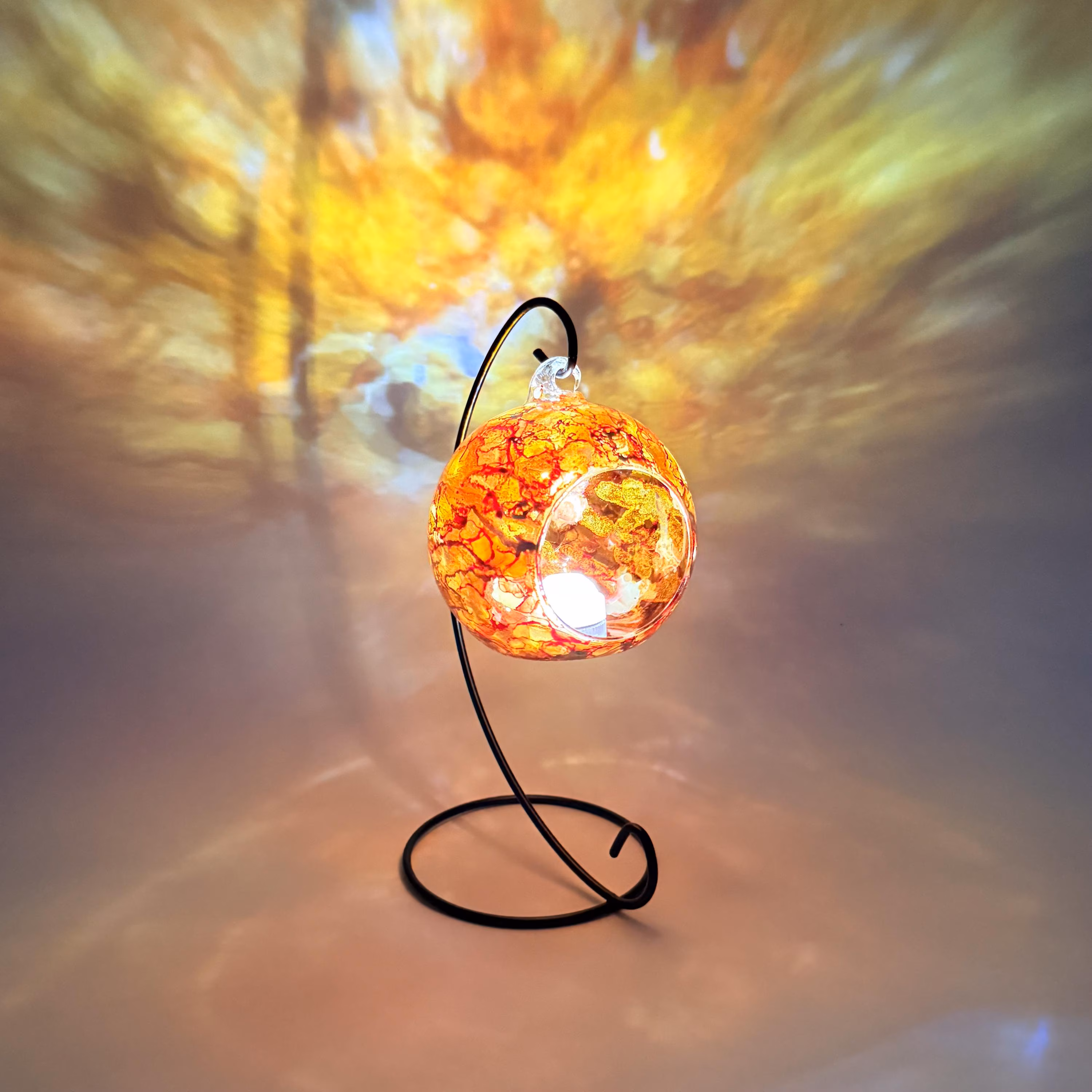 Terracotta and Gold Hand Painted Glass Candle Holder - Unique Home Décor