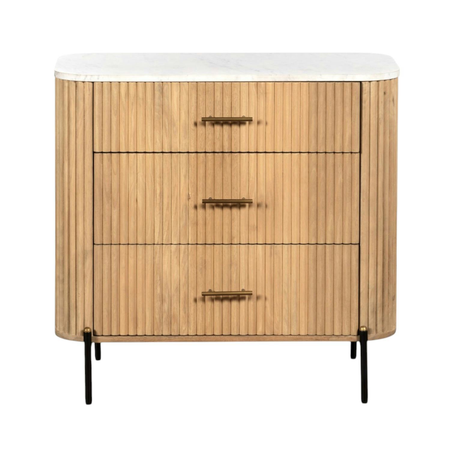 Commode en bois de manguier et marbre 3 tiroirs MASSA