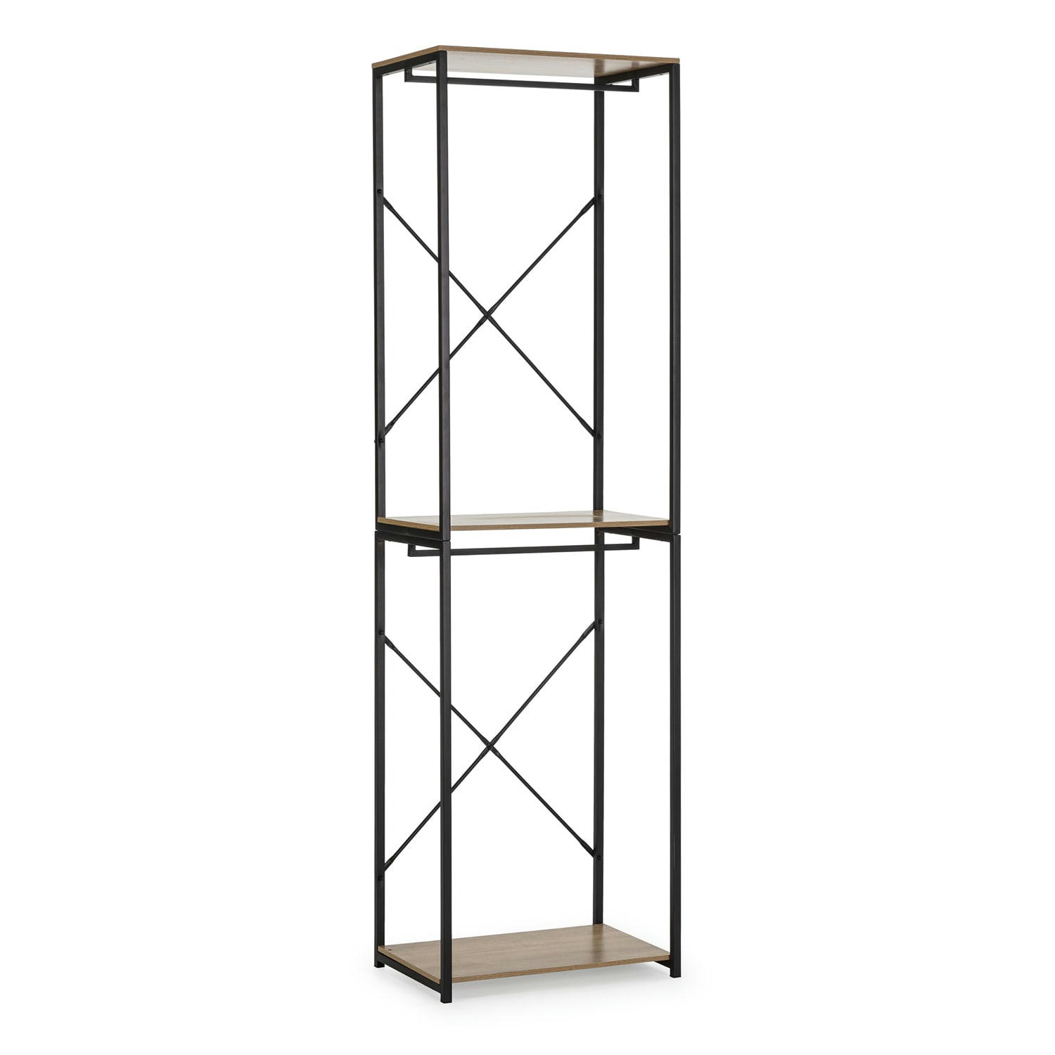 NEREA - Dressing avec 2 étagères et 2 barres, couleur chêne/noir