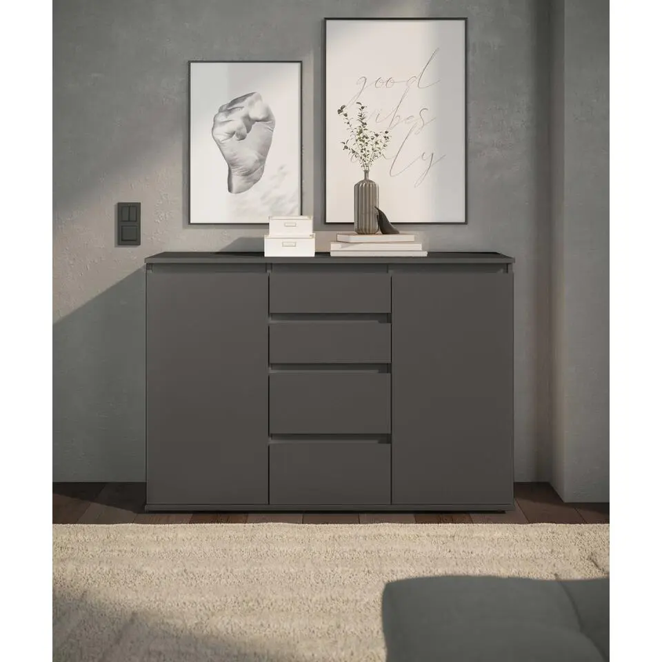 Dressoir Brest - 119x35x84cm - 2 deuren; 4 lades - antraciet