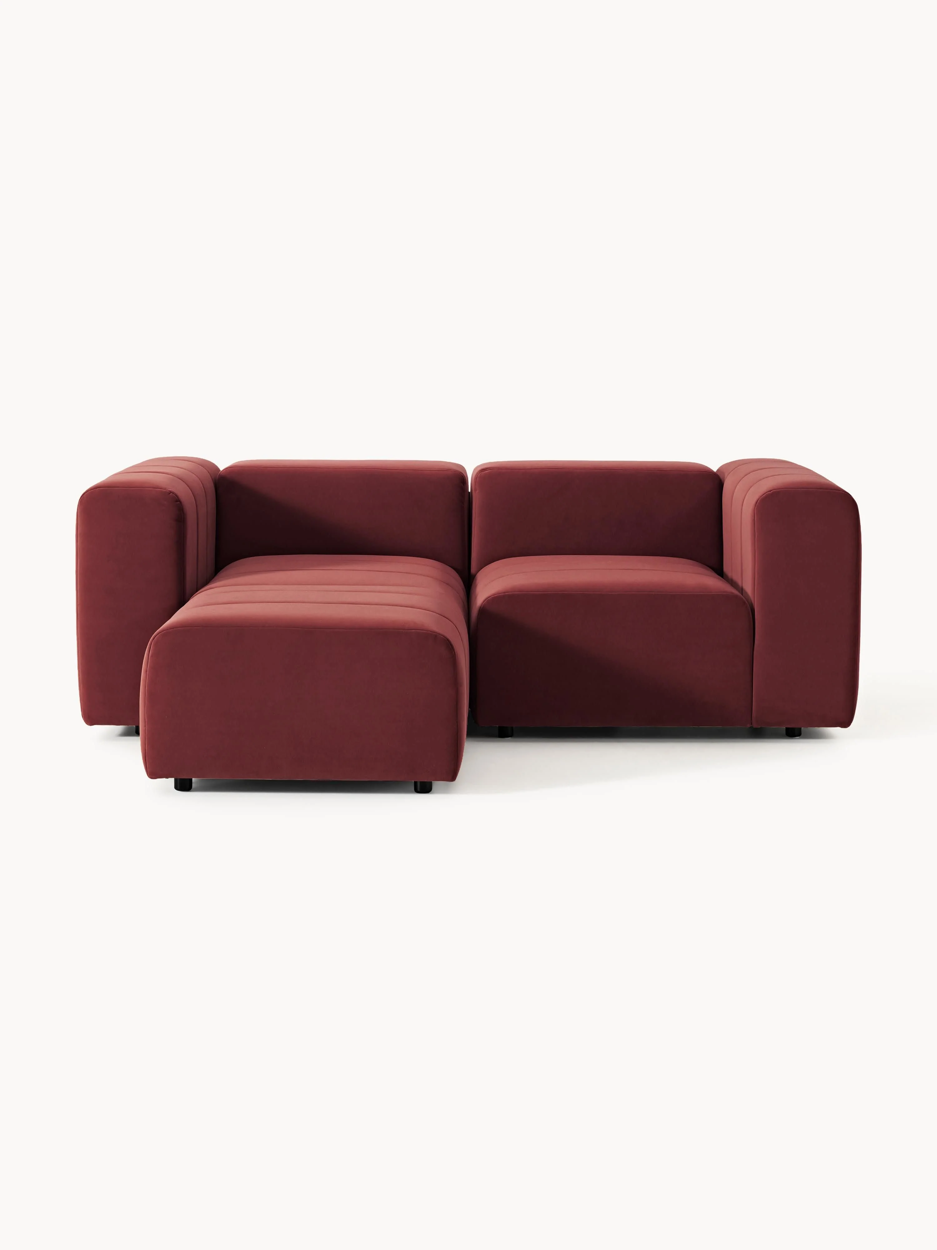 Modulares Samt-Sofa Lena (3-Sitzer) mit Hocker (links/rechts)