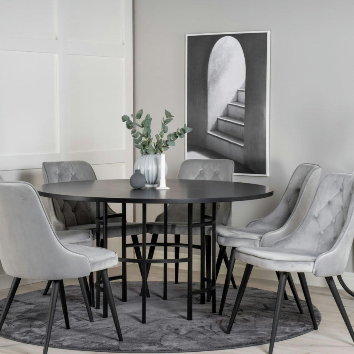 COPPA - Table à manger moderne cylindrique avec plateau en bois noir