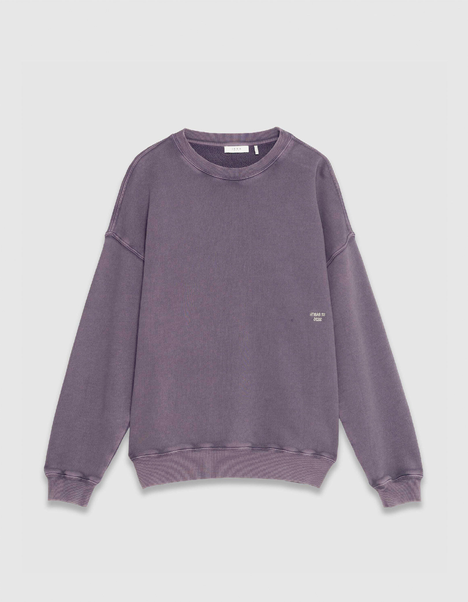 Sweat parme molleton délavé broderie Homme