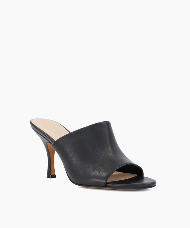 Modena Black - Leather Heeled Mules