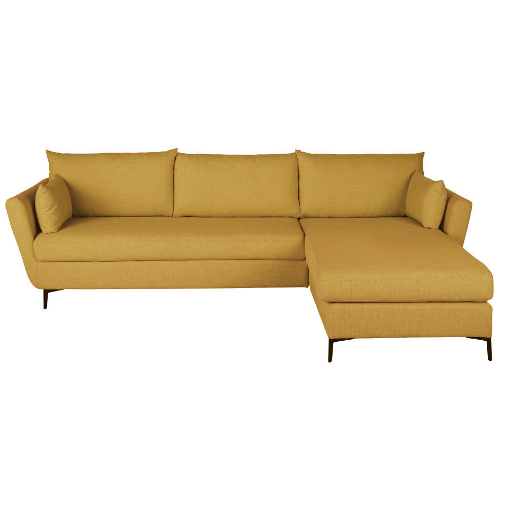 Prague - Canapé d'angle droit convertible 4/5 places jaune, matelas 10 cm