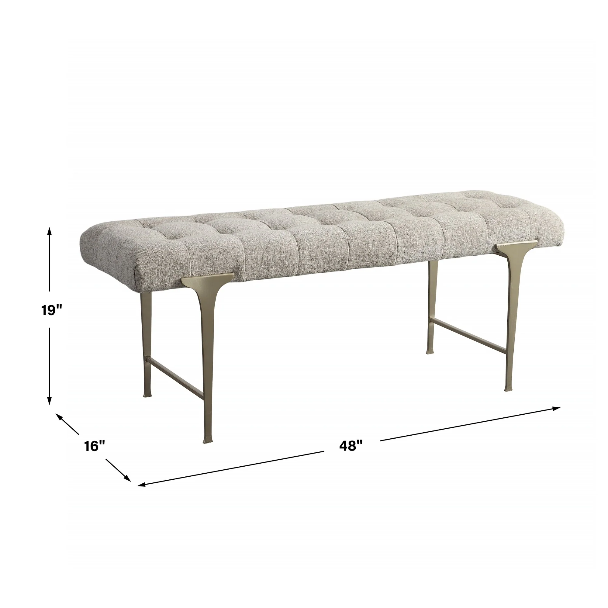 Biscuit Tufted Top Cushioned Bench - 48 - Gray and Champagne Gold