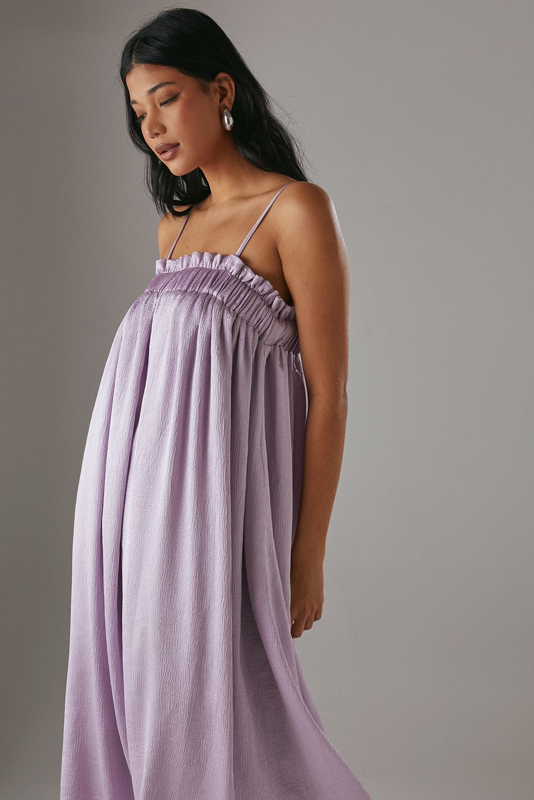 Warehouse Crushed Satin Strappy Midi Dress