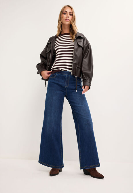 Womens Blue Stretch Wide Leg Pull On Jeans