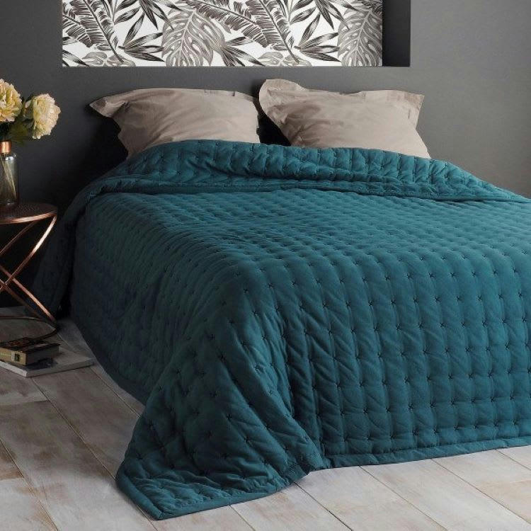 PALOMA - Dessus de Lit polyester bleu canard 150x200cm