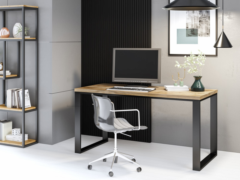 Biurko Modern 120 dąb craft złoty/czarny z metalowym stelażem