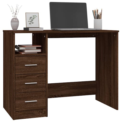 NNEVL Desk with Drawers Brown Oak 102x50x76 cm Engineered Wood