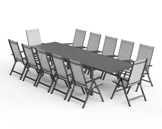 Frankie-Sinta 13 Piece Extension Dining Setting (Gunmetal Grey)