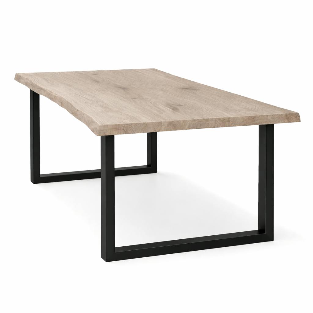 Table extensible chêne grisé bords naturels pieds en U 220 cm PALERME