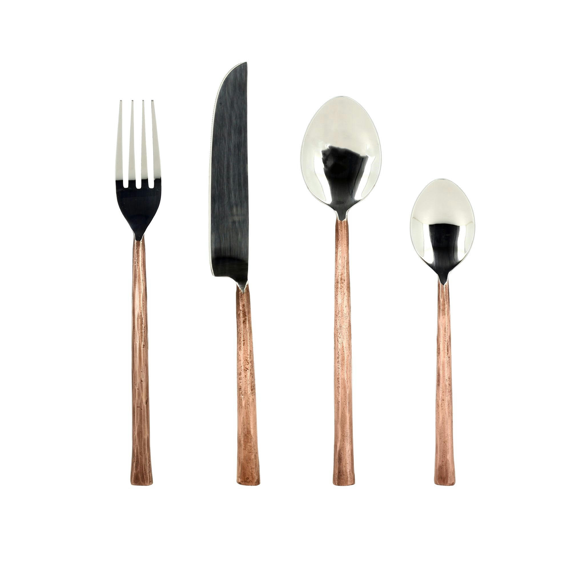 KHOS - Lot de 6 cuillères de table en acier inoxydable argent et cuivre