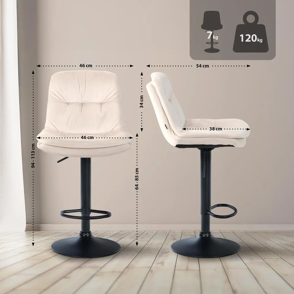 CLP Barkruk Laurel zwart Frame - Fluweel - creme