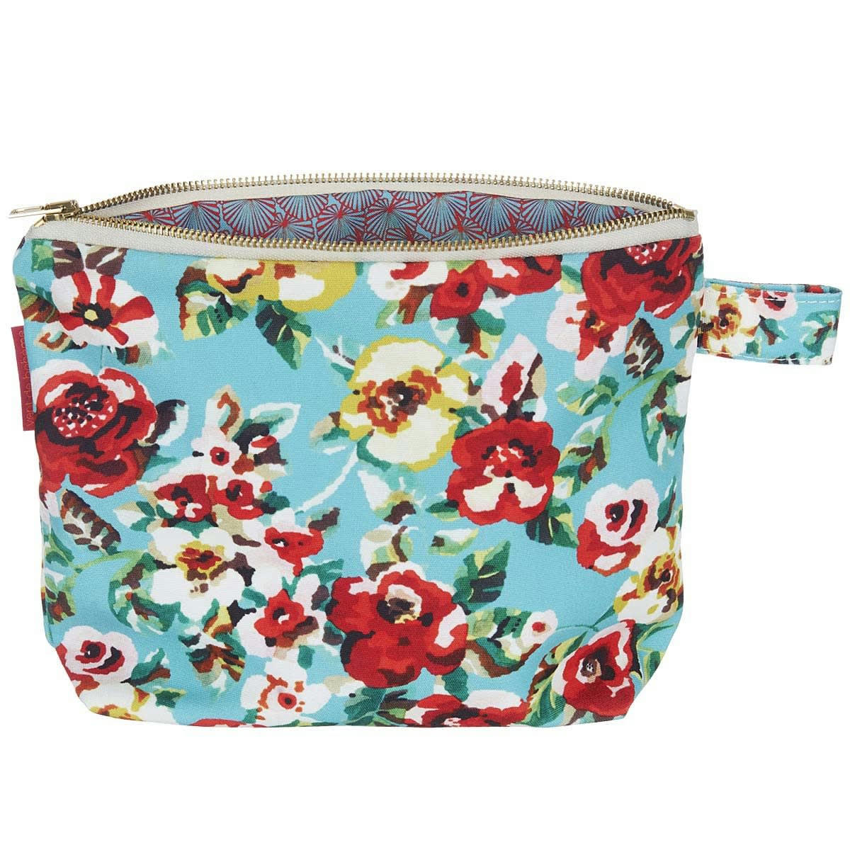 RITA - Pochette en toile outdoor imprimé fleuri turquoise 19x28cm