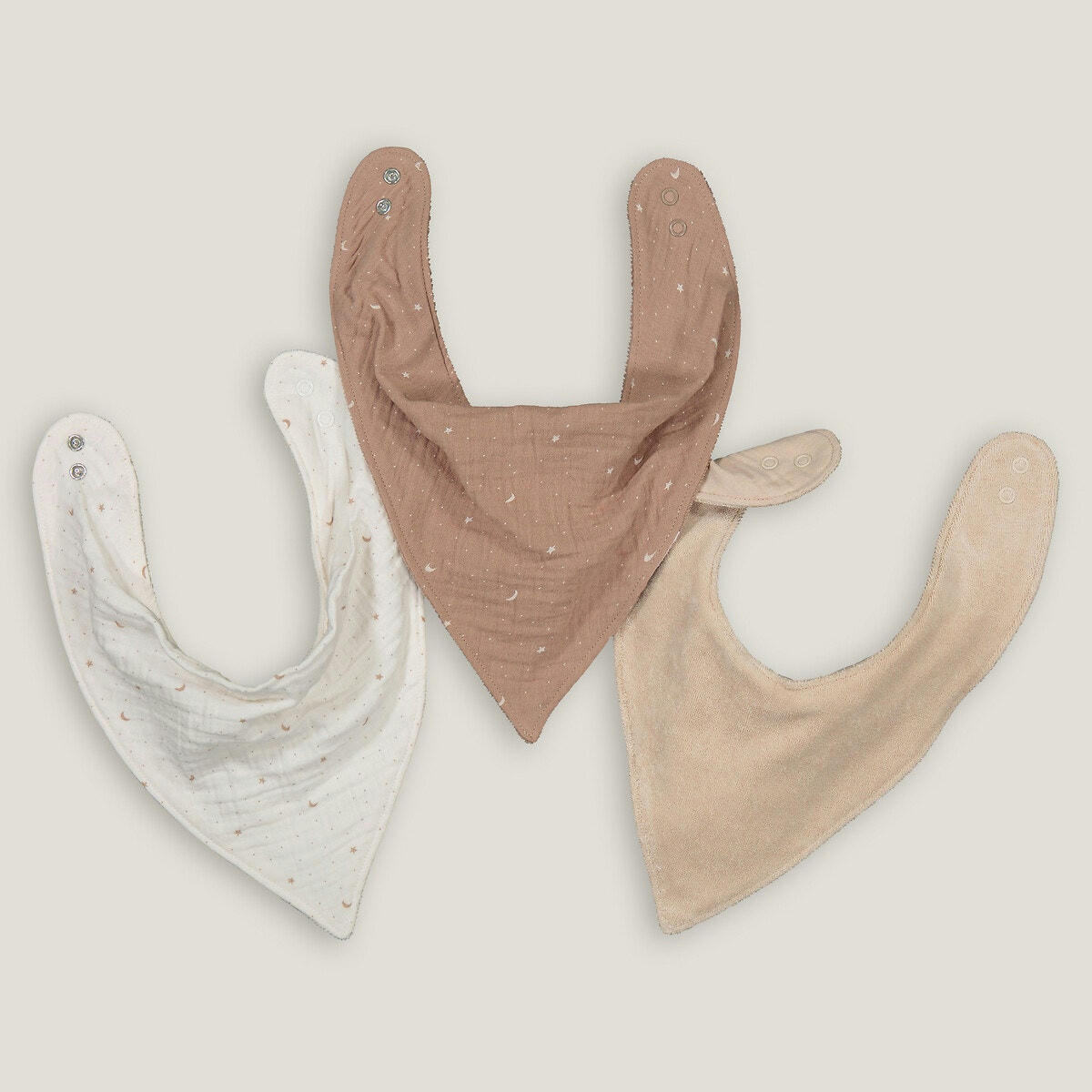 Lot de 3 bavoirs forme bandana, gaze de coton