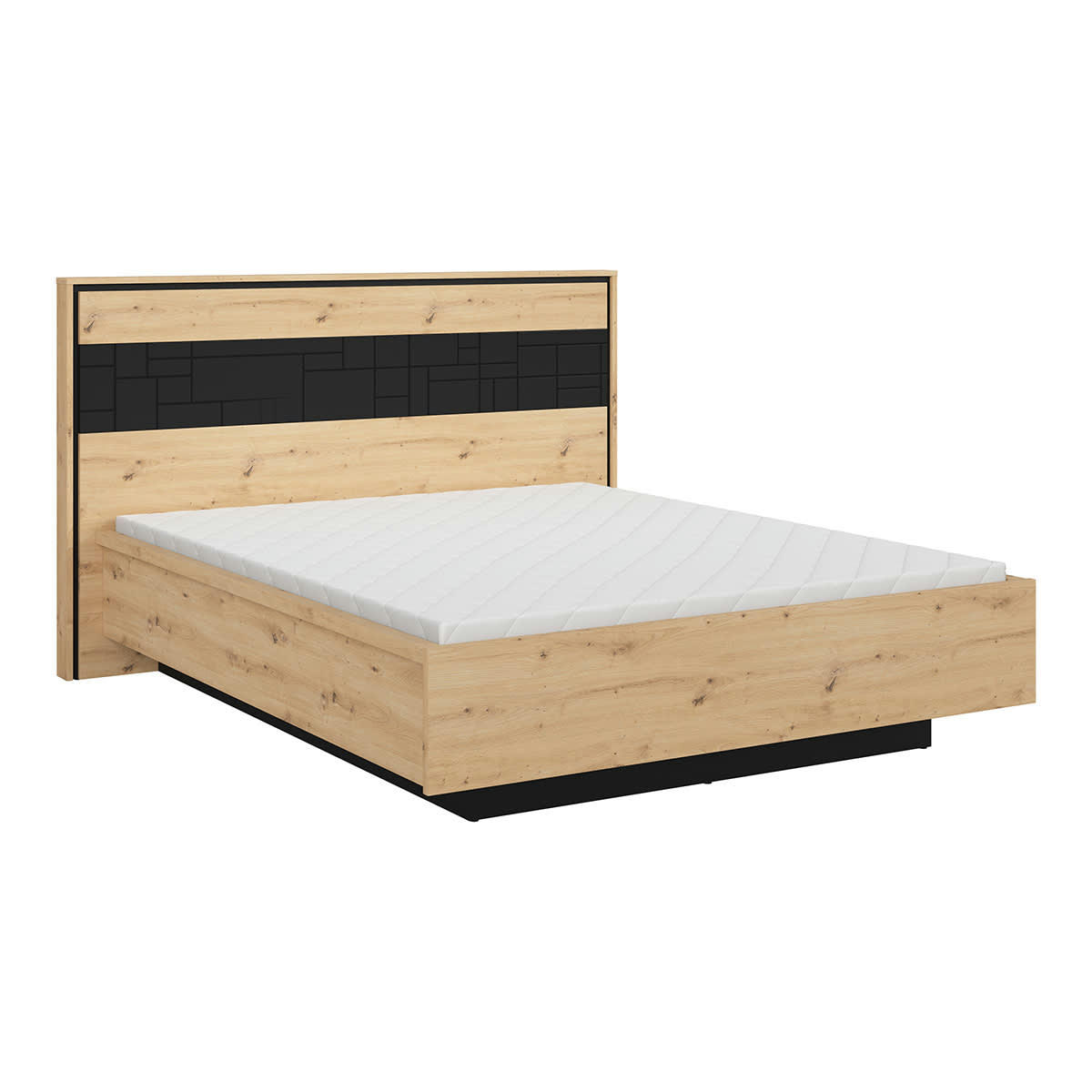 - Lit coffre 160x200 sommier inclus stratifiés naturel et noir