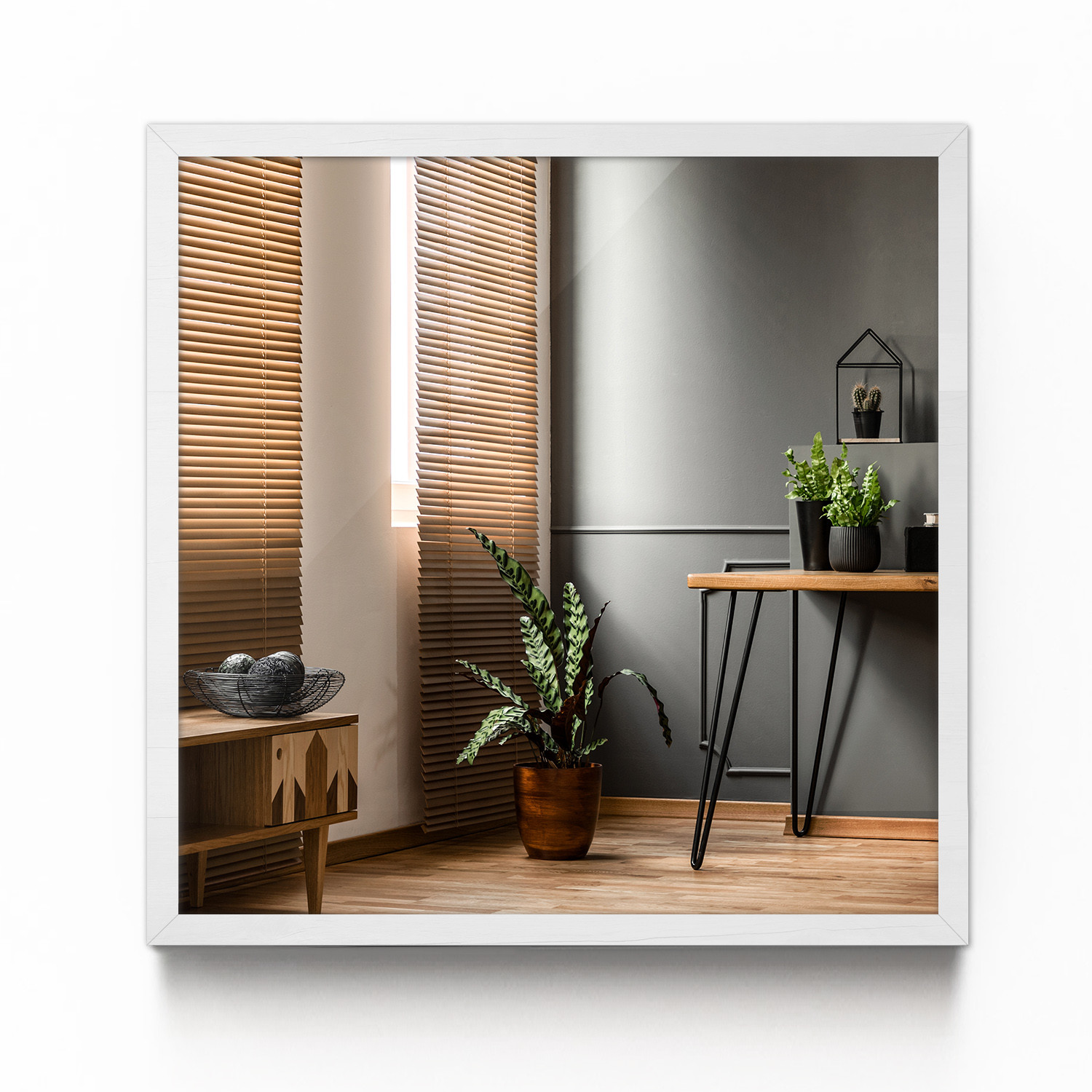 Lustro Kwadratowe Ścienne Wiszące w Białej Ramie 50x50 cm