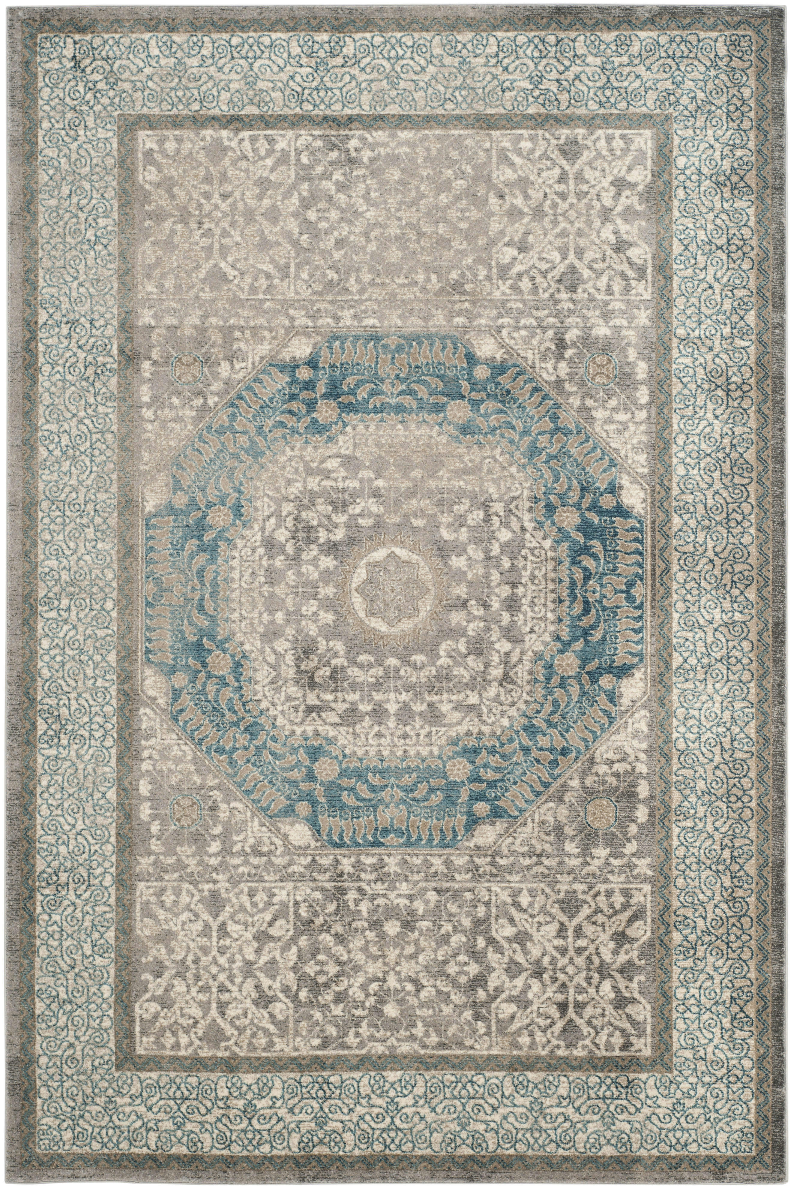 SOFIA - Tapis de salon interieur en gris clair & bleu, 155 x 231 cm