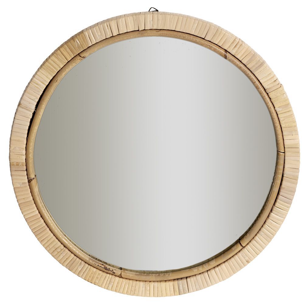 Miroir rond contour rotin naturel