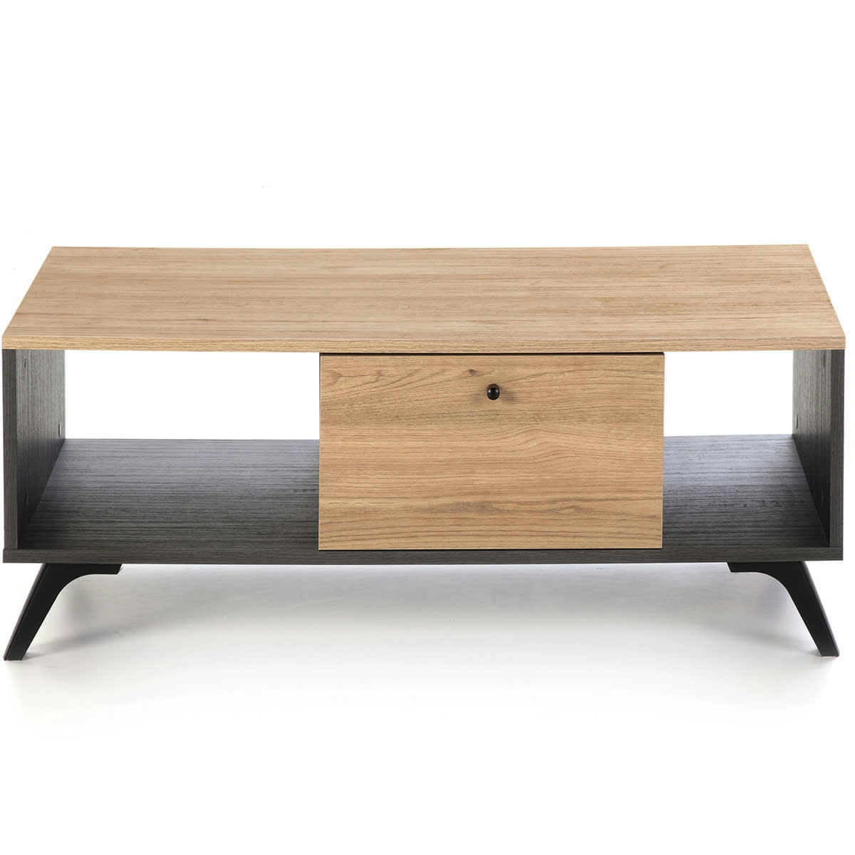ZACK - Table basse 1 tiroir effet bois noir et bois naturel 100 cm