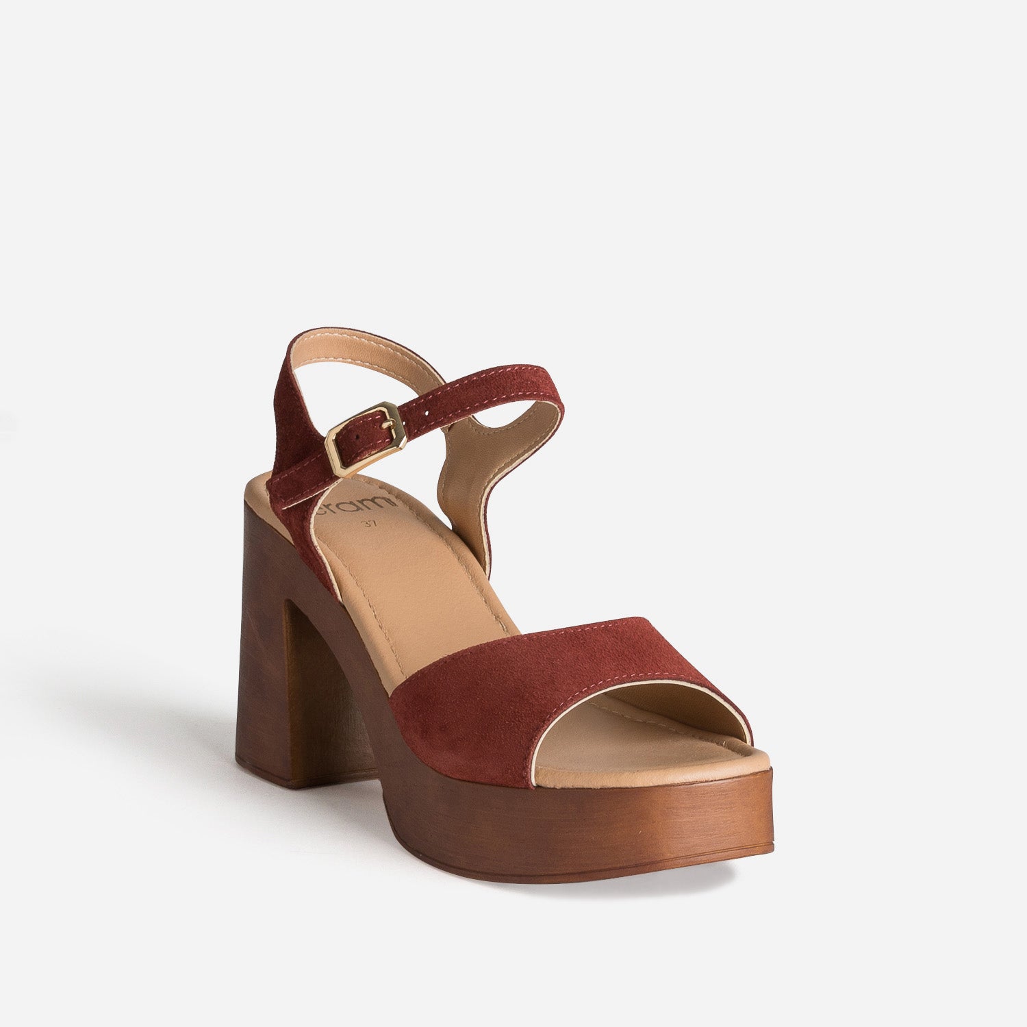 Sandale bordeaux cuir velours à talon