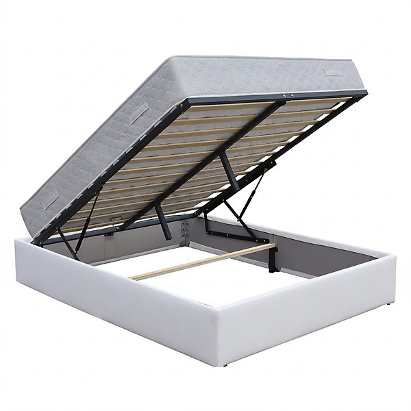 Ensemble Lit Coffre et Matelas 120x200 cm - Couleur : Blanc - Matelas Soutien Très Ferme Haute