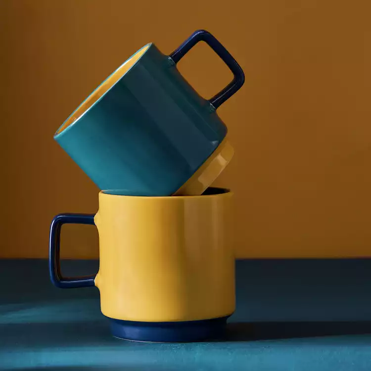 Habitat Colour Block Pack of 2 Stoneware Stacking Mugs