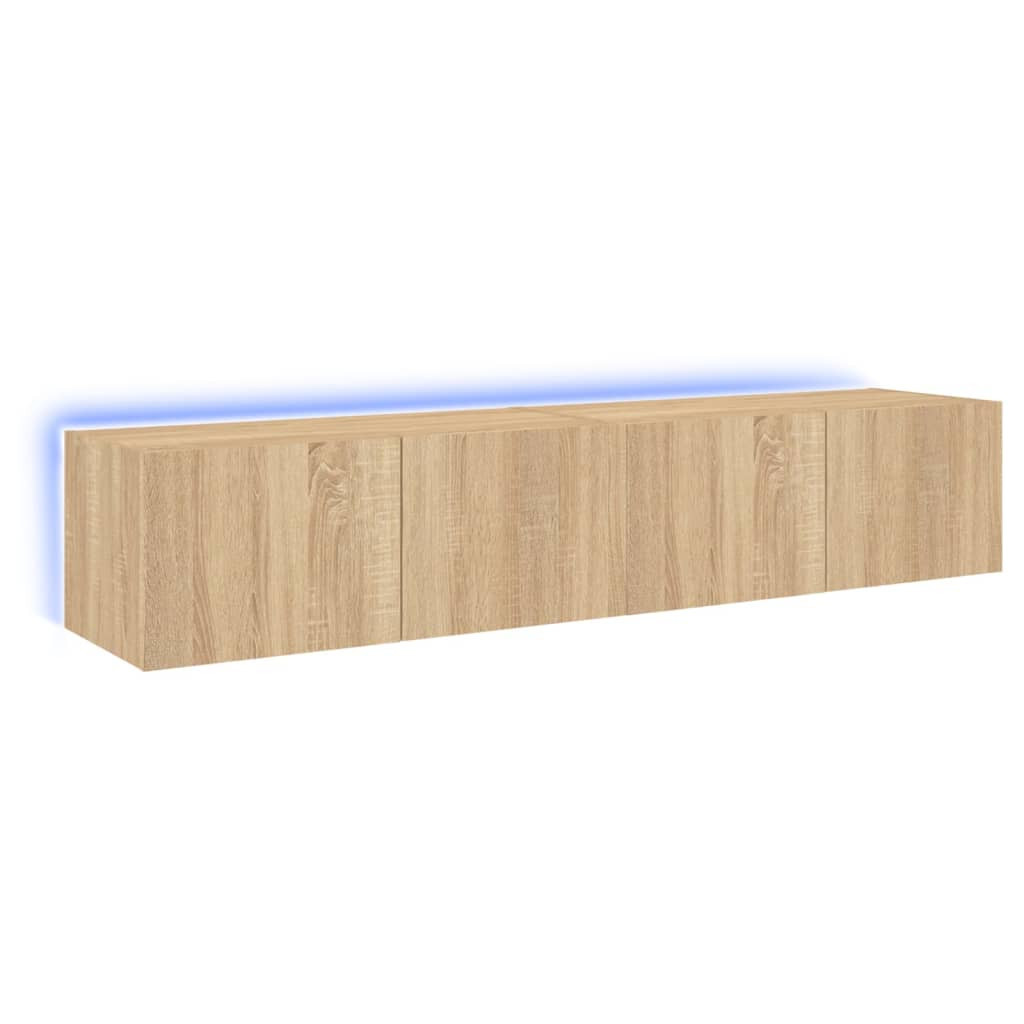 2x Szafka RTV Wisząca Stolik Półka Brązowa LED 80x35x31 cm