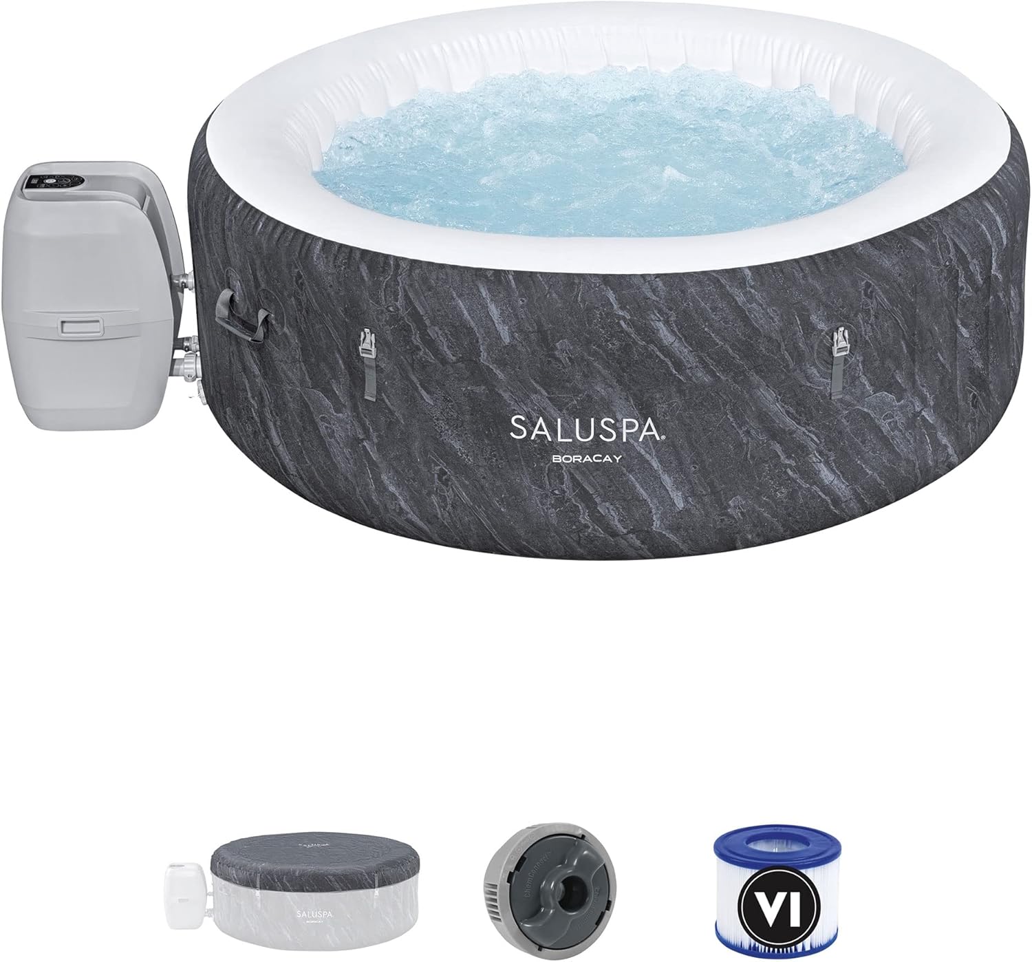 Bestway SaluSpa Fiji AirJet Large Round 2 to 4 Person Inflatable Hot Tub Portable Outdoor Spa with 120 AirJets and EnergySense Cover, Grey(Standard)