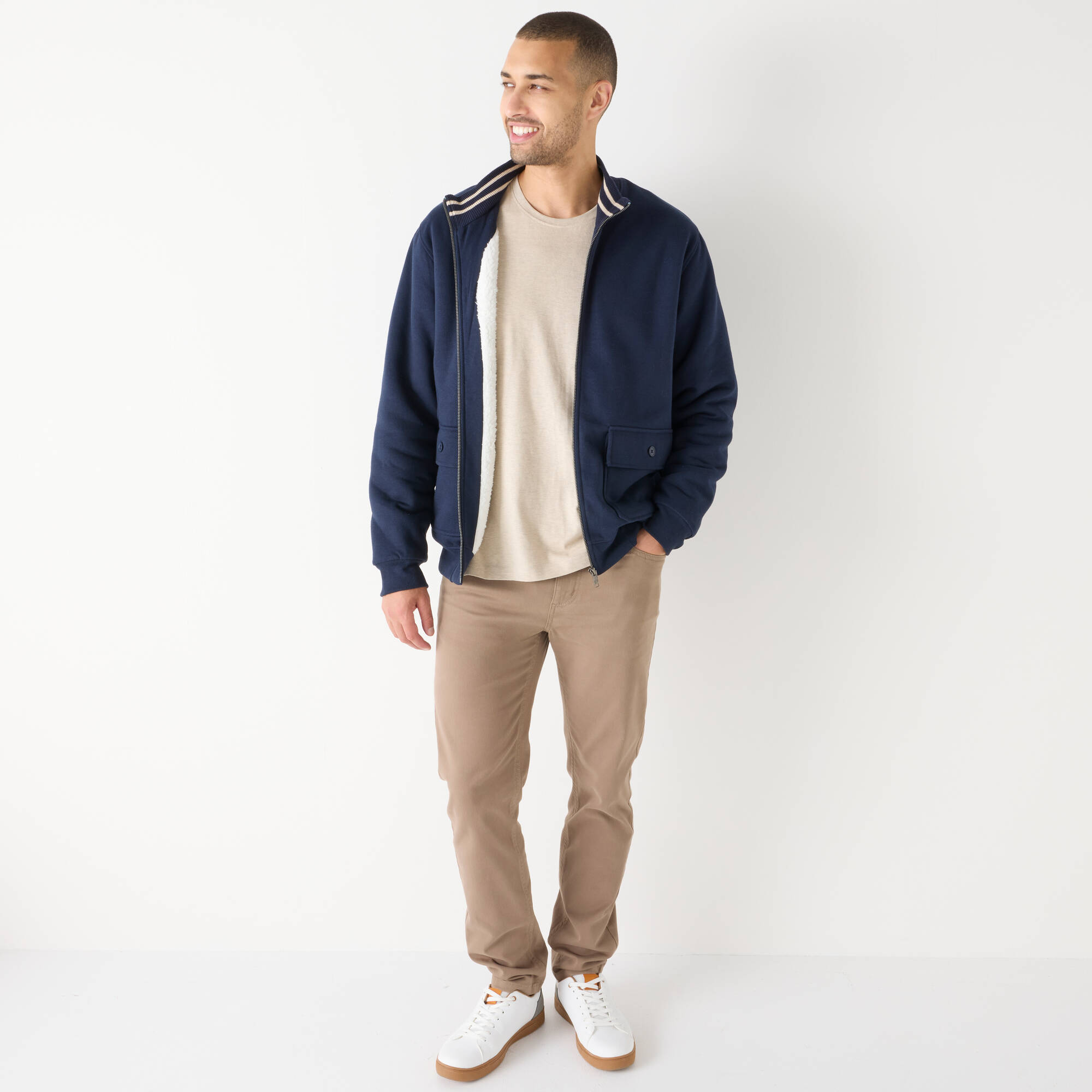 Blouson zippé col montant molleton doublé sherpa