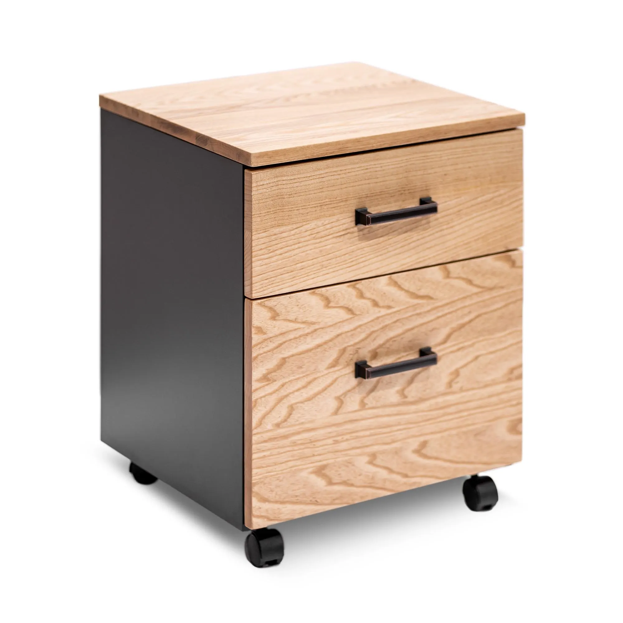 2-Drawer Solid Wood File Cabinet - White Oak Wood | Under-Desk Rolling Storage