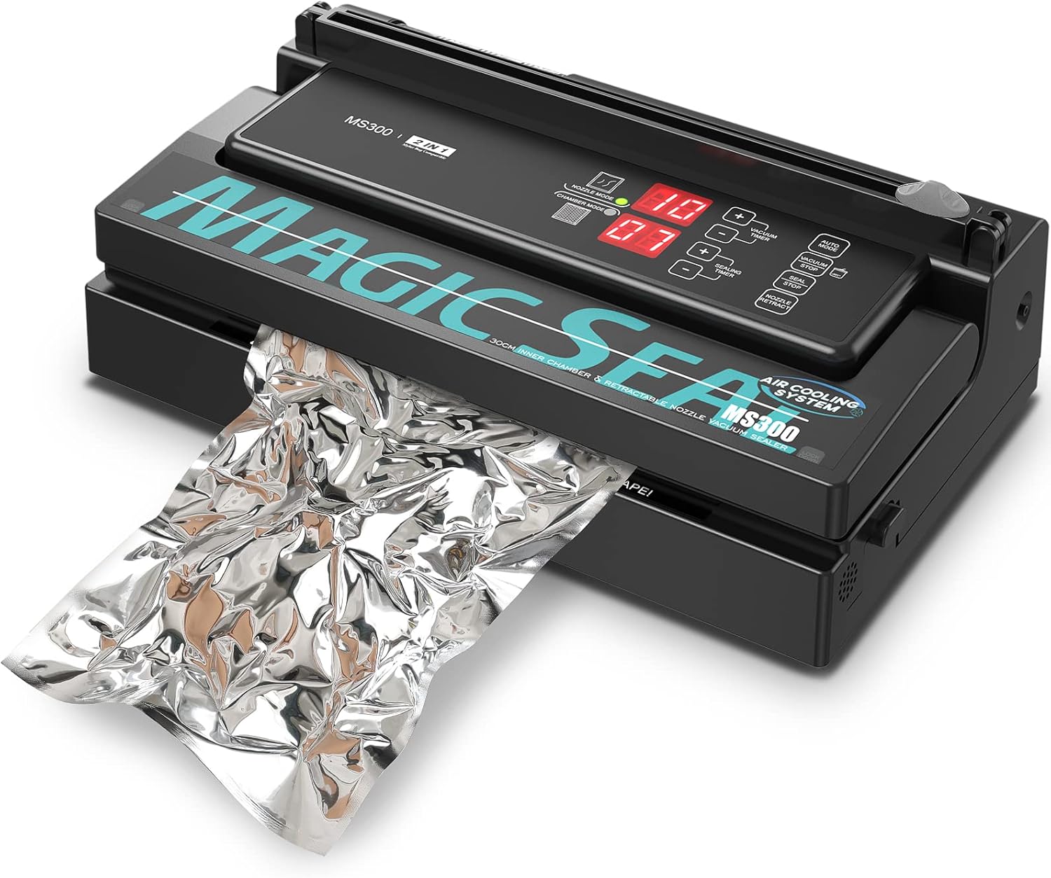 MAGIC SEAL MS300 Precision Vacuum Sealer Machine, Commercial Double Pump Food Sealer with Built-in Auto Cooling System, Compatible with Mylar, Smooth and Embossed Bags, Extra Wide 8 mm Seal