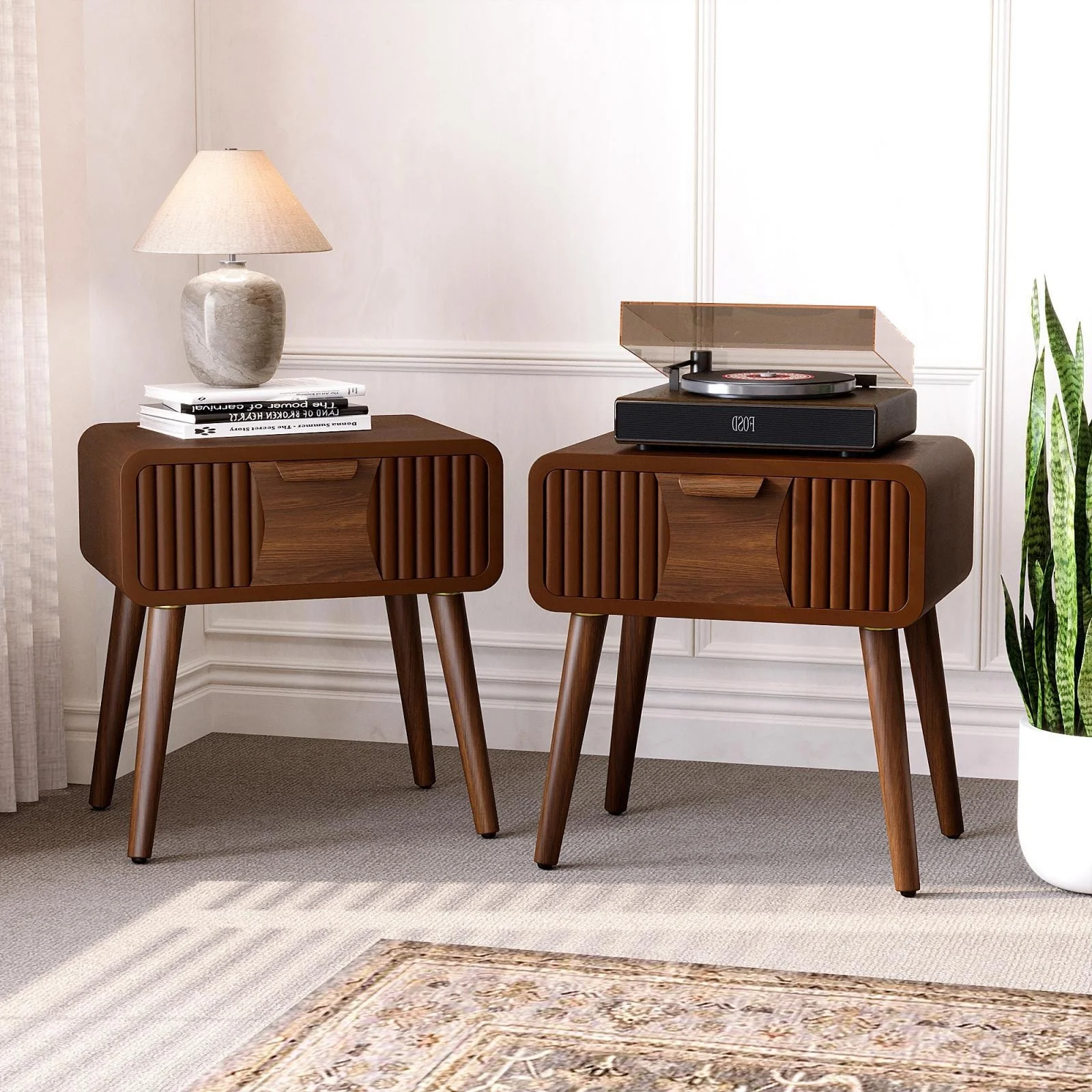COSIEST Modern Brown End Table with Drawers