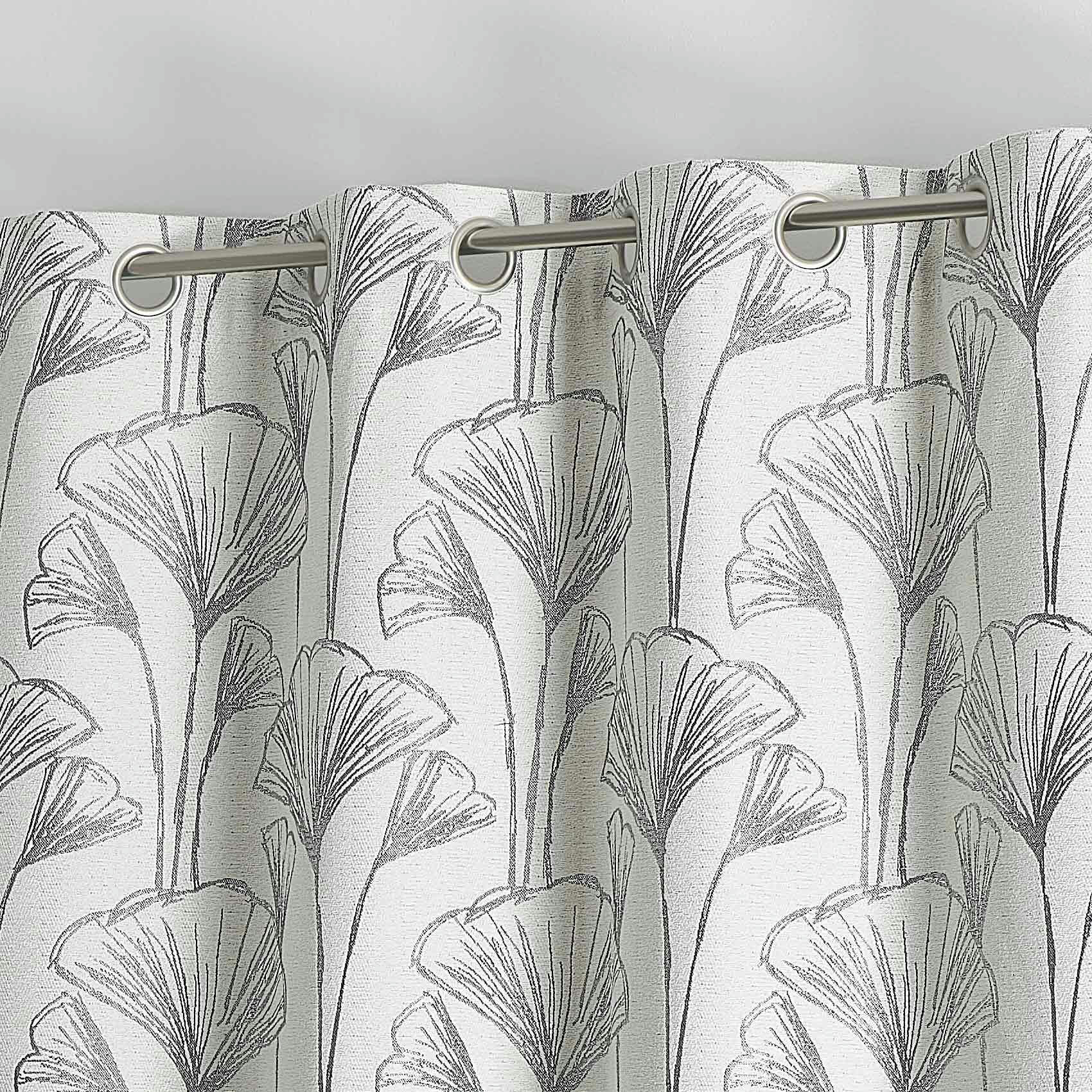 - Rideau jacquard fleurs de gingko gris clair