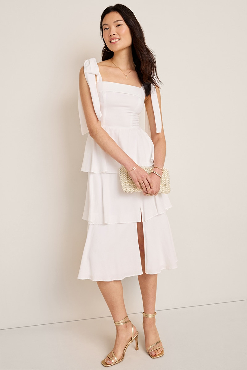 Gail Tiered Bow Strap Midi Dress