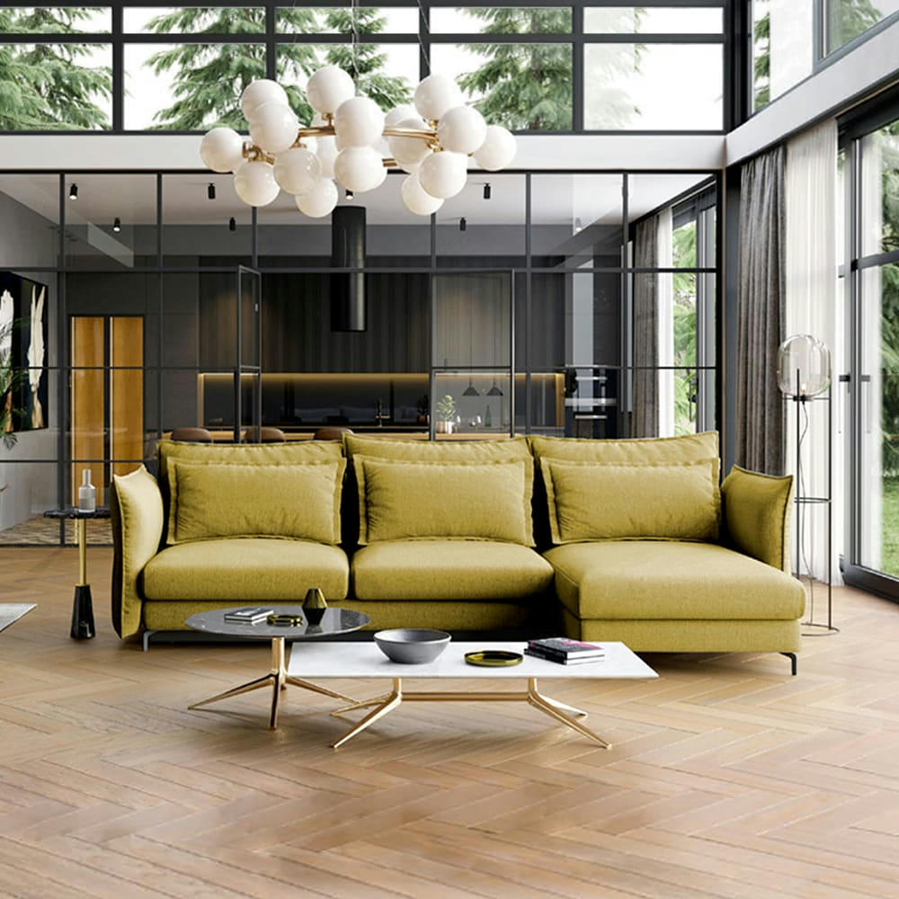 VERDURO - Canapé 3 places tissu angle droit jaune