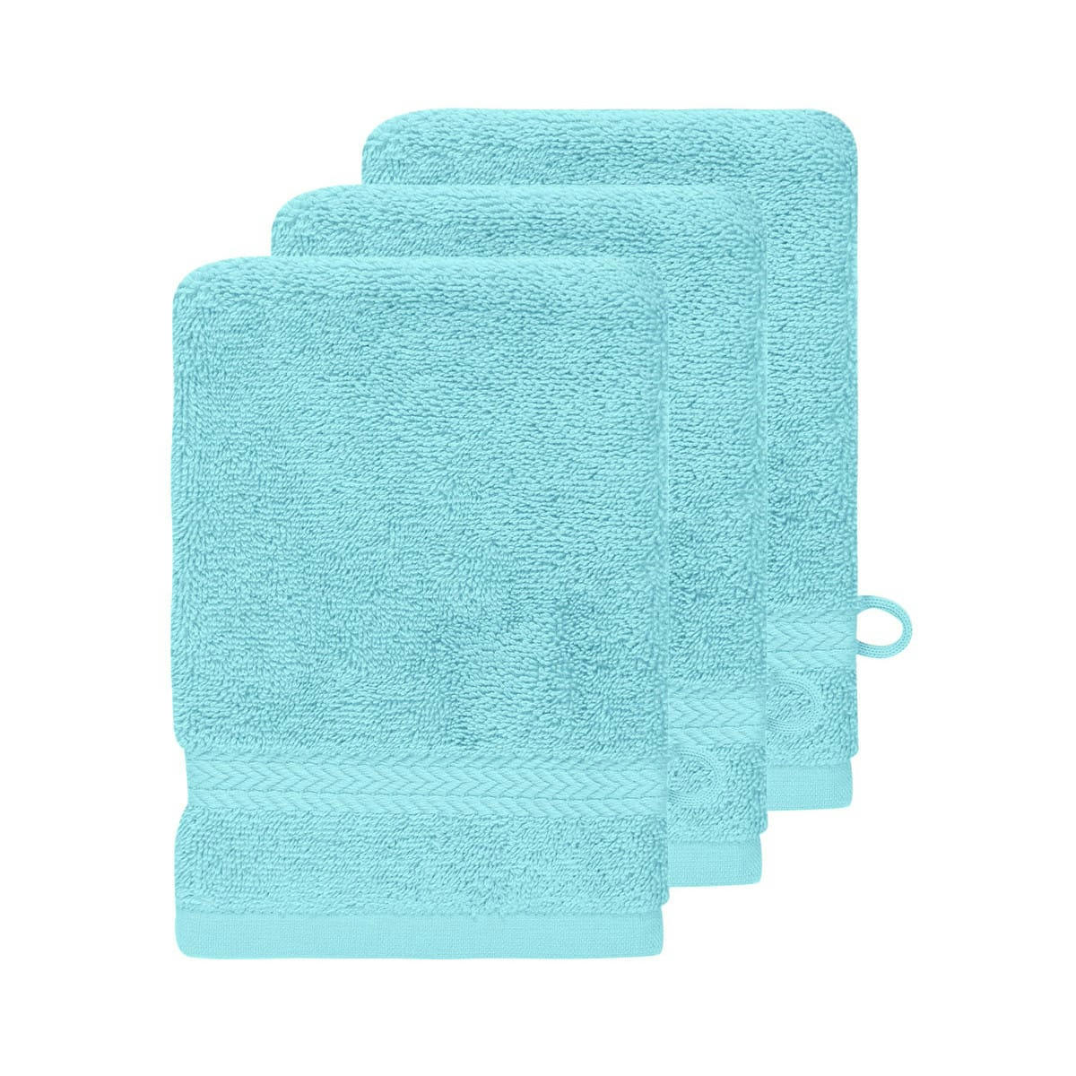 LUXURY - Lot de 3 gants de toilette 550gr/m²  bleu turquoise 16x22 cm