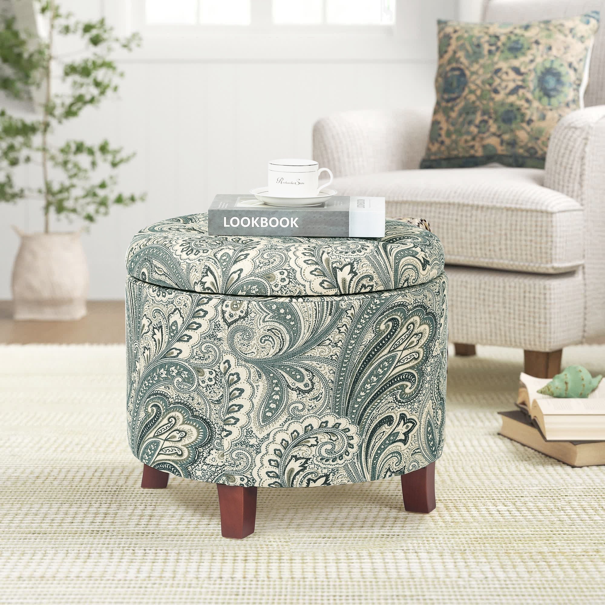 Adeco 20 Tufted Round Ottoman with Storage